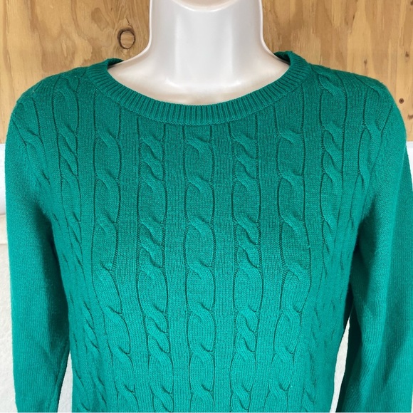 Talbots green cable knit sweater women’s medium petite lambswool blend - Picture 4 of 7